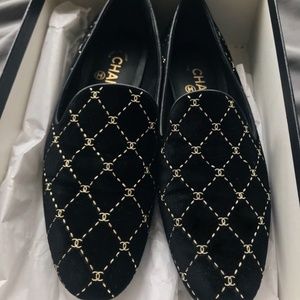 CHANEL Shoes - Chanel CC Velvet Loafers in size 38 CHANEL Shoes - Chanel CC Velvet Loafers in size 38